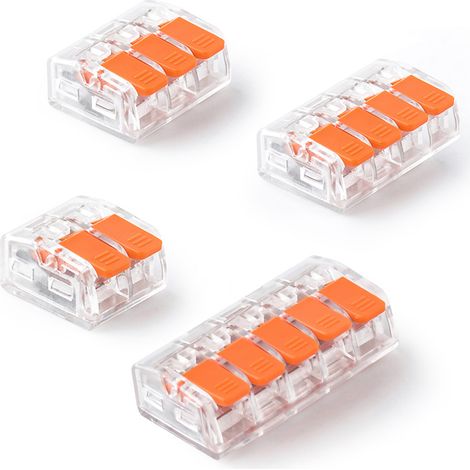Sachet de 47 connecteurs électriques 2/3/4/5 pôles – Polycarbonate transparent à levier large – Capacité 0.2 à 4 mm² – 32A / 450V AC