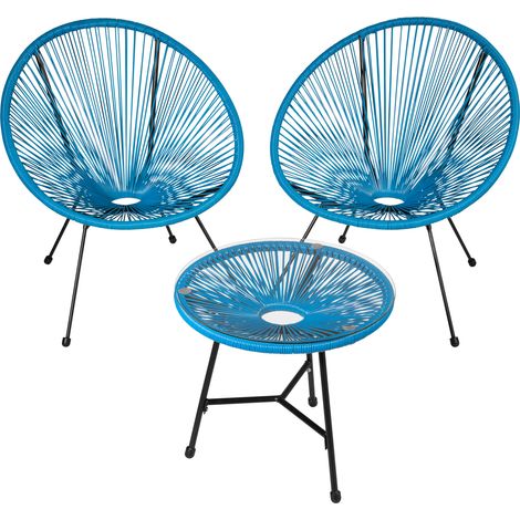 2 Gartenstühle Santana mit Tisch - Gartensessel, Gartengarnitur, Balkonstühle - blau (1/5)