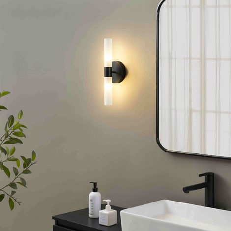 Applique noire avec double tube en verre blanc - Loreto