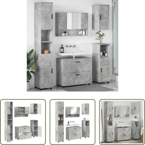 Badezimmer Schrank - Badezimmermöbel-Set 5 pcs Beton Grau Sperrholz und Metall (1/5)