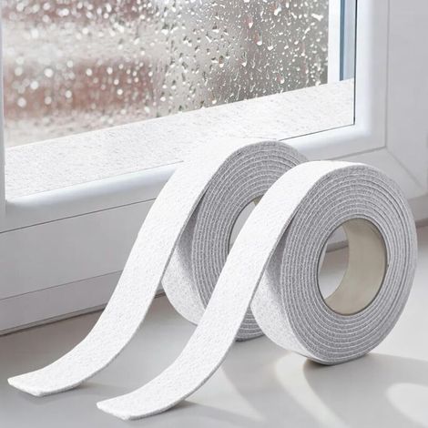 Strisce adesive assorbenti per finestre, strisce anticondensa, 200 x 3 cm, nastro adesivo in feltro di cotone per finestre (confezione da 2, bianco)