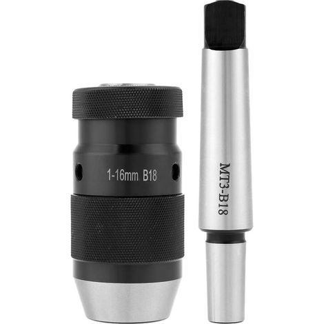 Mandrin MT3-B18, mandrin de perçage avec plage de serrage de 1 à 16 mm, mandrin de perçage autoserrant pour tour, adaptateur convertisseur pour perceuse et meuleuse (1/5)