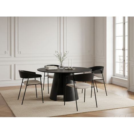 BOBOCHIC - Ensemble GASTON avec table à manger ronde 120 cm placage chêne + chaises SOREN tissu texturé (1/5)