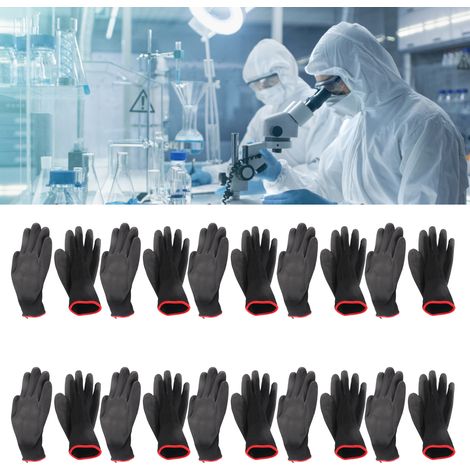10 paires de gants en nylon antistatiques noirs avec paume enduite de PU (7S) (1/5)