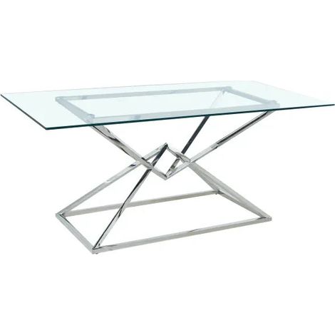 Table à Manger Rectangulaire Verre Transparent - Pieds Chrome – 180×90×75 cm – PYRAMIDE (1/5)
