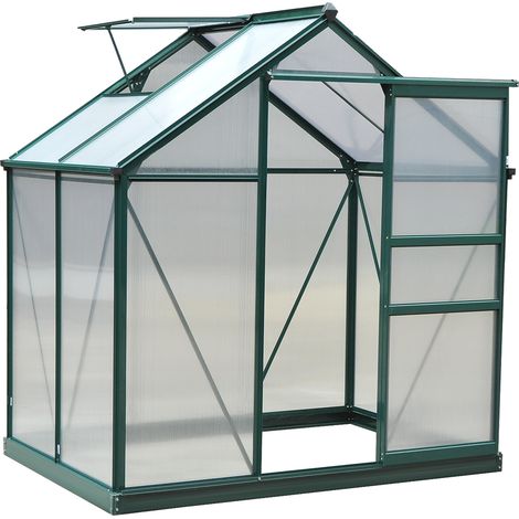 Gartengewächshaus aus Polycarbonat, 190 x 132 x 201 cm, UV-beständig 30+, verstärktes Fundament, dunkelgrüne Dachrinne
