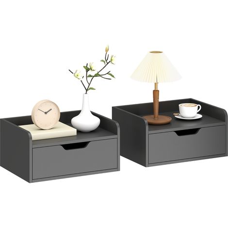 Ensemble de 2 Tables de Nuit Flottantes Noires avec Tiroir 40x30x19,5 cm pour Chambre Moderne (1/5)