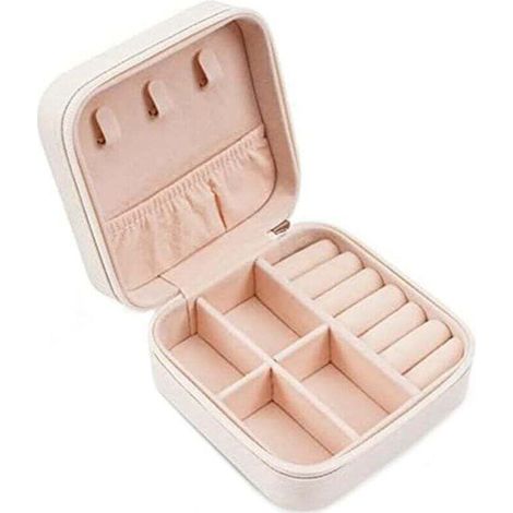Caja de almacenamiento pequeña y portátil para pendientes, anillos y collares, fácil de usar, blanca - Crezuo