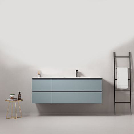 Mobile bagno sospeso 140 cm Blu Avio Lavabo a Destra in Resina Senza Specchio - Fiji Paint (1/5)