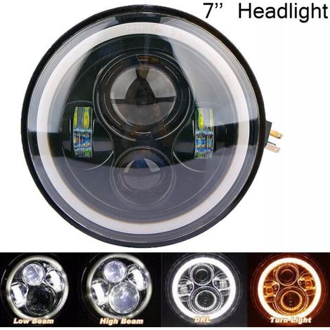 Phare/lampe LED universel 7 pouces (18 cm), lampe halogène, 12V–24V, feux de croisement/feux de route avec DRL (feux de jour), c
