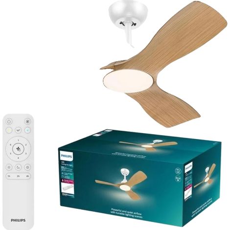 Philips Ventilador de techo LED 42" OLAS blanco y madera 106 cm LED 24W+30W 2650 lm CCT regulable IP20 (1/3)