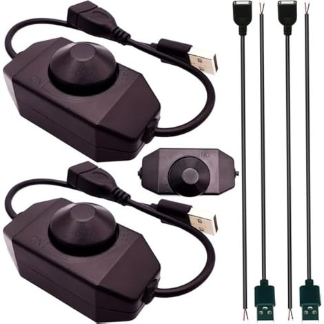 Interrupteur dimmer pour bande LED, Contrôleur d'interrupteur rotatif pour bande, Port USB, Interrupteur réglable pour barre lumière monochrome avec câble queue USB mâle femelle (2 Pcs) (1/4)