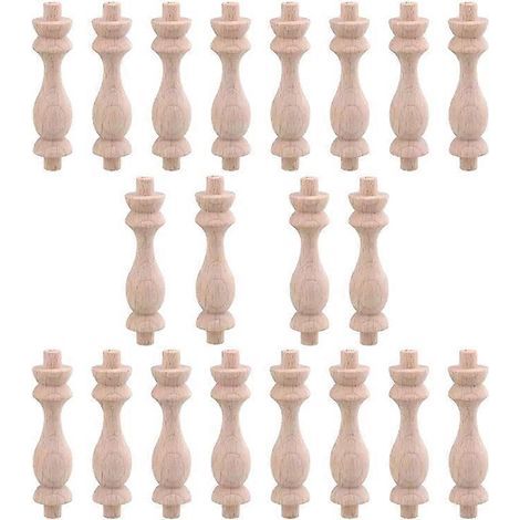 Lot de 20 balustres artisanaux en bois de hêtre brut (7.6 x 1.8 cm) pour la décoration de la maison ou du restaurant. (1/5)