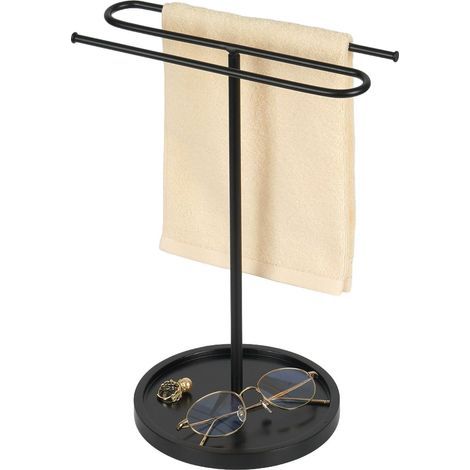 S-Shaped Towel Rack - Metal Countertop Holder for 2 Towels, Black Bathroom Interior Decoration (1/5)