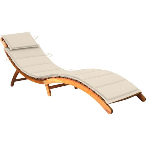 Bain de soleil avec coussin Chaise de jardin - Transat de jardin Bois d'acacia solide BV879254 - BonneVie (1/5)