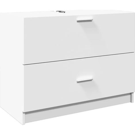 Armoire de lavabo blanche moderne salle de bain 78 x 37 x 59 cm rangement optimisé finition lisse en bois d'ingénierie blanc