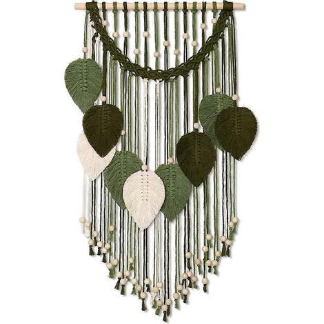 Tapisserie murale en macramé à motif de feuilles bohème, décoration intérieure bohème pour chambre, salon ou appartement. (1/5)