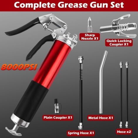NALOOKAMIC Pompe a Graisse 8000 PSI Pompe a Graisse Manuelle Pistolet à Graisse Professionnel avec Tuyau Flexible, Buse Pointue, Embout Pompe à Graisse Pistolet Graisseur pour Cartouches 400G