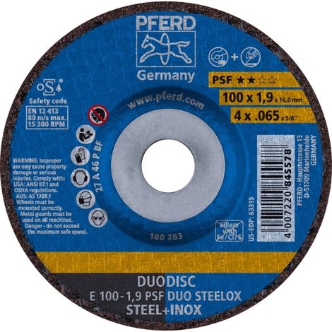 PFERD TOOLS DUODISC Trenn-/Schleif. E 100x1,9x16 mm gekr. Uni.-Linie PSF DUO STEELOX f. Stahl/Edelstahl 10 Stk (1/5)
