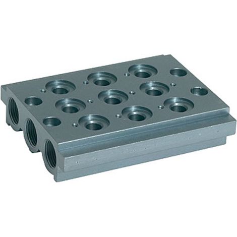 Riegler Mehrfach-Grundplatte für Wegeventile, 3 Ventilpositionen, G 1/4 (1/2)