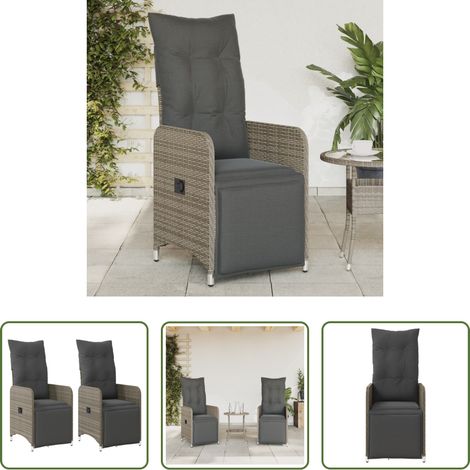 Gartensessel - Gartensessel mit Kissen 2 Stk. Verstellbar Grau Poly Rattan (1/5)