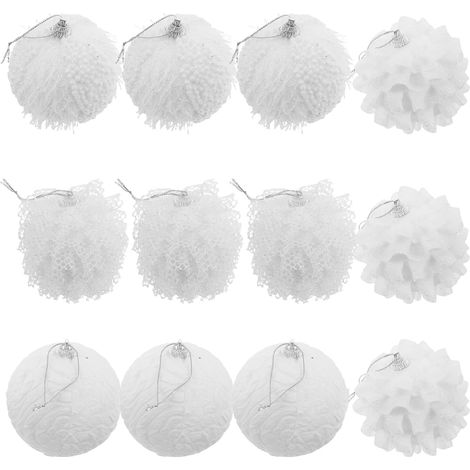 Lot de 12 Boules de Noël Blanches Incassables en Dentelle Floquée Mini Décorations Suspendues pour Sapin Ensemble Décoratif Festif pour Décoration de Noël Intérieure (1/5)
