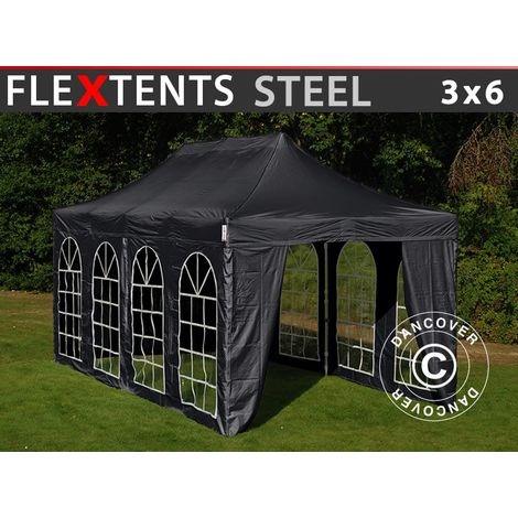 Pop up gazebo FleXtents Steel 3x6 m Black, incl. 4 sidewalls