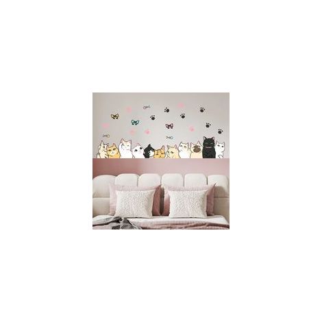 Stickers Muraux Mignon chat Autocollants Muraux Mural Stickers pour Chambre Salon Mur TV