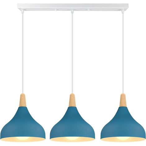 Pendelleuchten, Retro-Beleuchtungskörper, E27, moderner Hänge-Kronleuchter, Tropfen-Stil, Hut-Deckenleuchte, Metall-Holz-Deckenlampe, Ø 20 cm (Oxford-Blau)