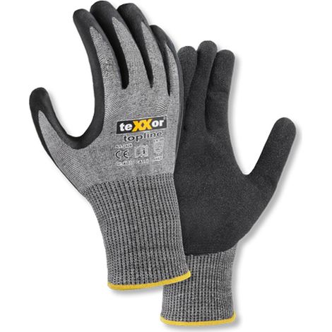 teXXor® Schnittschutz-Strickhandschuhe BESANDETE NITRILBESCHICHTUNG, Grau/Schwarz (1/4)