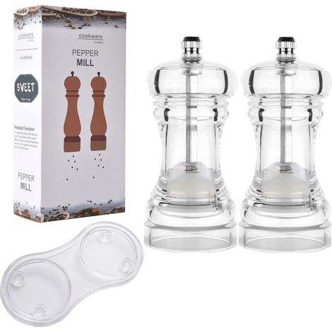 Moulin à poivre en acrylique transparent de 11 cm avec plateau rechargeable, rotor en céramique réglable, ustensile de cuisine (1/5)