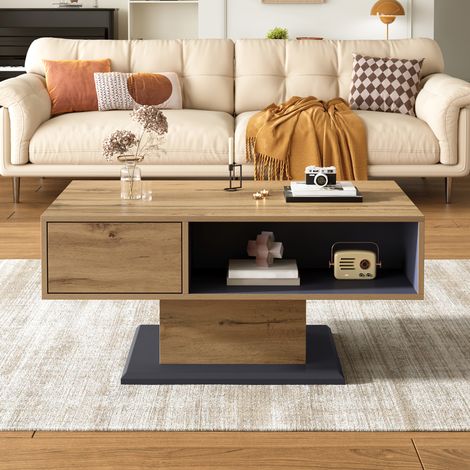 tavolo soggiorno 100x50 con doppio vano legno grigio HAVRYA (1/5)