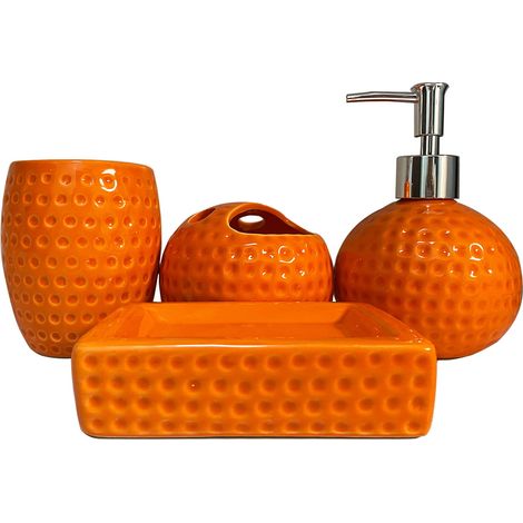Ensemble d'accessoires de salle de bain orange, ensemble complet d'accessoires de décoration de salle de bain en céramique, comprend un distributeur de savon de salle de bain, un porte-brosse à dents, (1/5)
