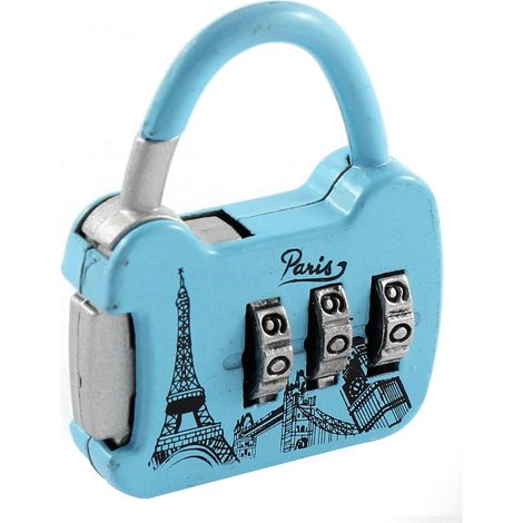 Tour Eiffel 3 étoiles 0-9-Nummer rücksetzbares Zahlenschloss Vorhängeschloss bleu (1/2)