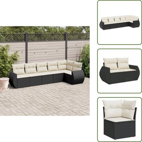 Salon de jardin 6 pcs avec coussins noir résine tressée - Ensemble Salon De Jardin - Mobilier Extérieur - Canapé Jardin - Chaise Lounge - Set Salon De Jardin (1/5)