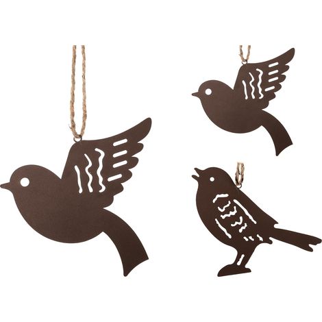 Dekorativer Vogelanhänger aus Metall – 13 x 13 cm, braun