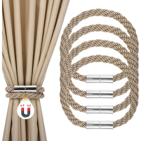 4 Pièces Embrasses de Rideau Magnétiques,Embrase de Rideaux Aimanté,Attaches Rideaux en Coton tissé à la Main pour Maison, Salon, Chambre et Bureau - Couleur Rose cendré (1/5)