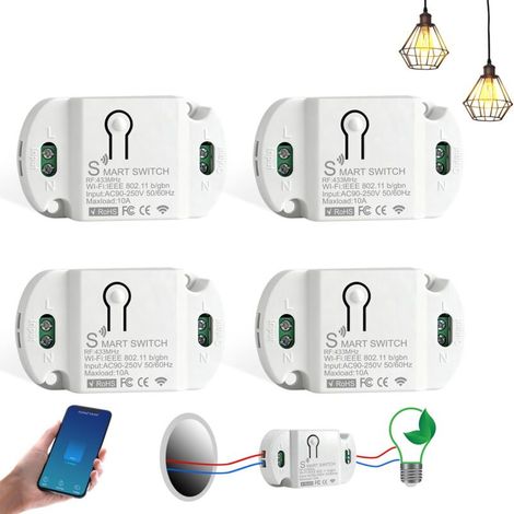 Lot de 4 modules d'interrupteurs intelligents - Interrupteur Wi-Fi pour Smart Life - Compatible avec Alexa et Google Assistant