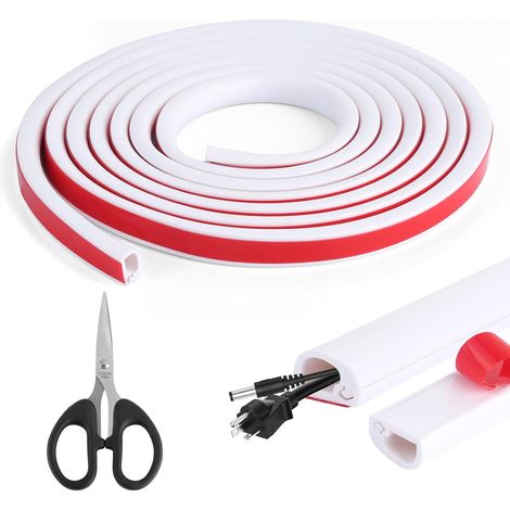 3 Mètres Goulotte Passe Cable Auto-Adhésif, PVC Goulotte Electrique, Blanc Cache Cable TV Mural, Cache Fil Electrique Flexible, Goulottes de Câbles, Passe Cable Sol pour Protection des Câbles (1/5)
