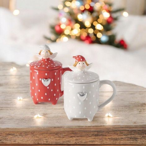 Boltze-home MALENA tazza in ceramica rossa 360 ml festiva