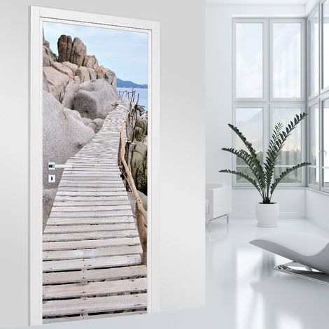 Stickers pour porte - Ponton bois - 63 x 205 cm - Adhésif MAT (1/2)