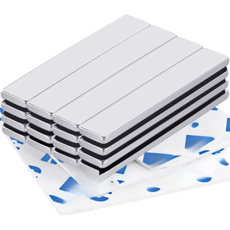 Irovami Lot de 16 aimants en barre, puissants aimants en néodyme, aimants en terres rares, aimants puissants avec adhésif double face - 60 x 10 x 3 mm (1/5)