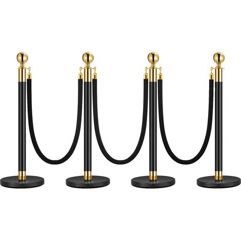 Set di barriere per il controllo della folla, realizzate in resistente acciaio inossidabile, con corde in velluto, oro e nero - 4 pali e 3 corde (1/2)