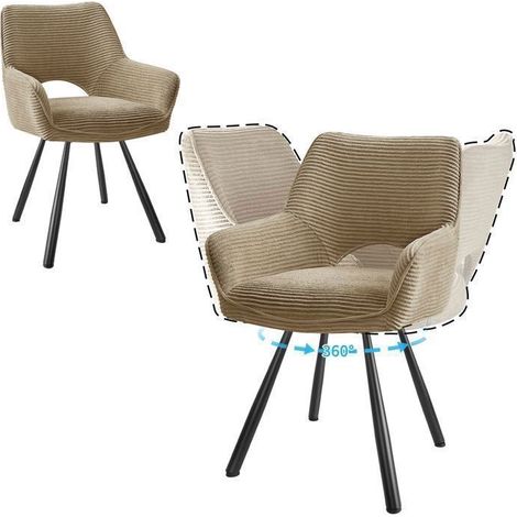 Chaises de Salle à Manger - WAFTING - Fauteuil pivotant - Velours marron - Accoudoirs - Pieds métal (1/5)