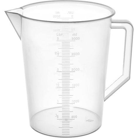 Vaso medidor graduado de 3000 ml fabricado en polipropileno apto para uso alimentario, con asa y vaso mezclador (transparente). (1/5)