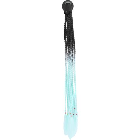 Casque moto déco queue de cheval, perruque tresses tendance dégradée noir cyan (1/5)