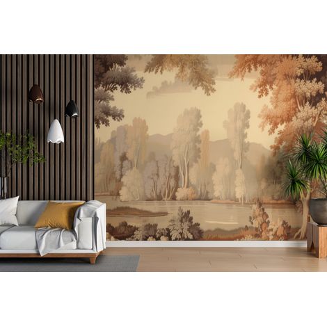 Papier peint campagne - forêt de bouleaux sépia - 150 x 250 cm (1/2)