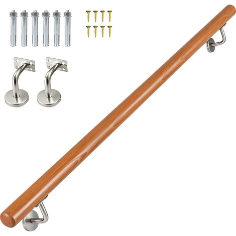 120CM Main Courante en Bois de Hêtre, Rampe Murale avec Fixation Inoxydable, Antidérapantes Intérieures pour Salle de Bain, Cuisine,Bar, Charge 200 kg (1/5)