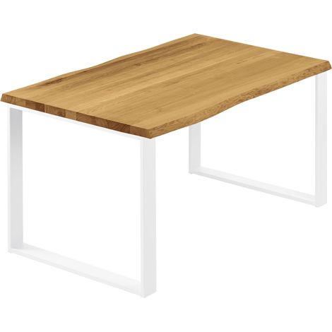 LAMO Manufaktur Esstisch Küchentisch, mit Baumkante 120x60x76 cm (AxBxH), Modern, Rustikal / Weiss, LCB-01-A-003-9016M