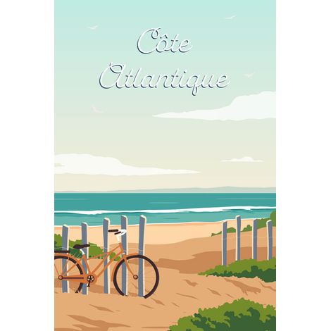 Tableau sur toile illustration plage côte Atlantique 30x45 cm - Impression sur Toile Murale Décorative - Image imprimée en HD sur Toile - Toile sur Châssis en Bois FSC - Fabriqué en France (1/5)